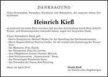 Traueranzeige Heinrich Kiefl