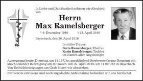 Traueranzeige Max Ramelsberger