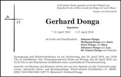 Traueranzeige Gerhard Donga