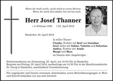 Traueranzeige Josef Thanner