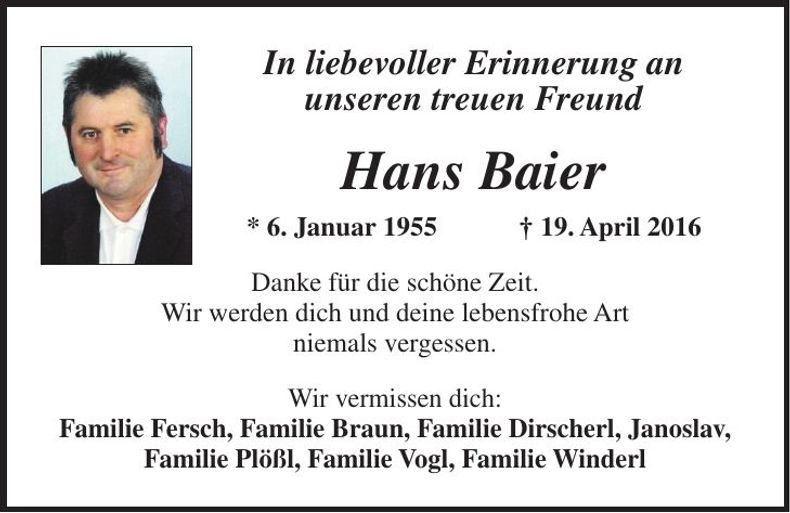 Traueranzeige Hans Baier