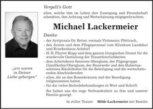 Traueranzeige Michael Lackermeier