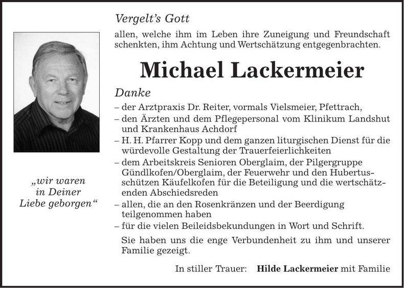 Traueranzeige Michael Lackermeier