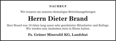 Traueranzeige Dieter Brand
