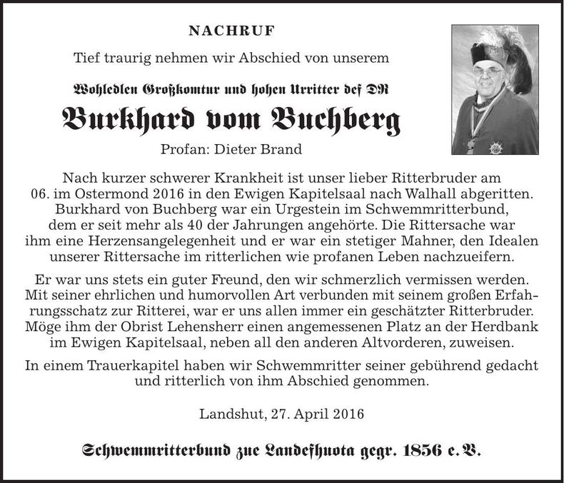 Traueranzeige Dieter Brand