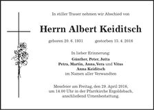 Traueranzeige Albert Keiditsch