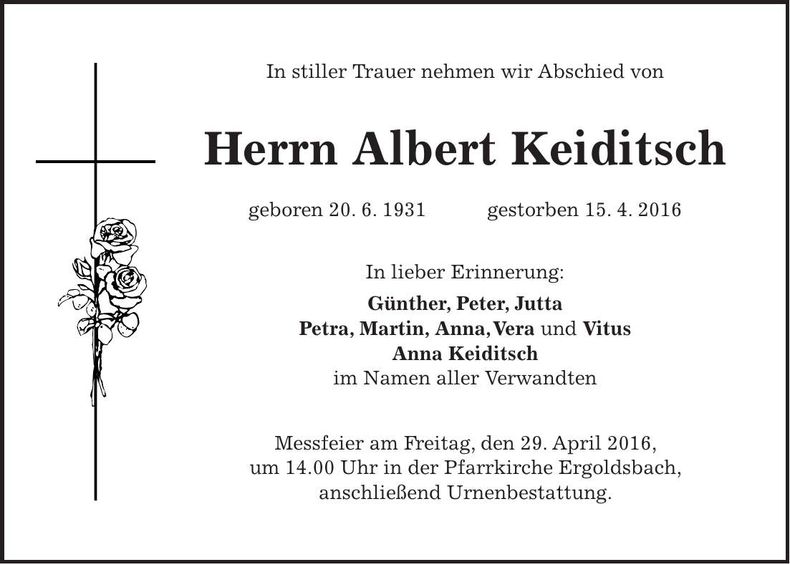 Traueranzeige Albert Keiditsch