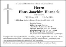 Traueranzeige Hans-Joachim Harnack