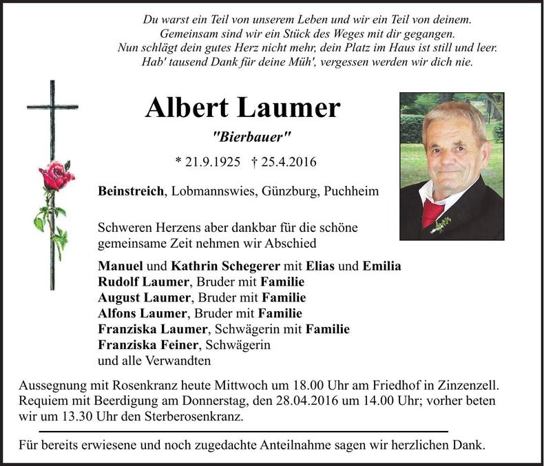 Traueranzeige Albert Laumer