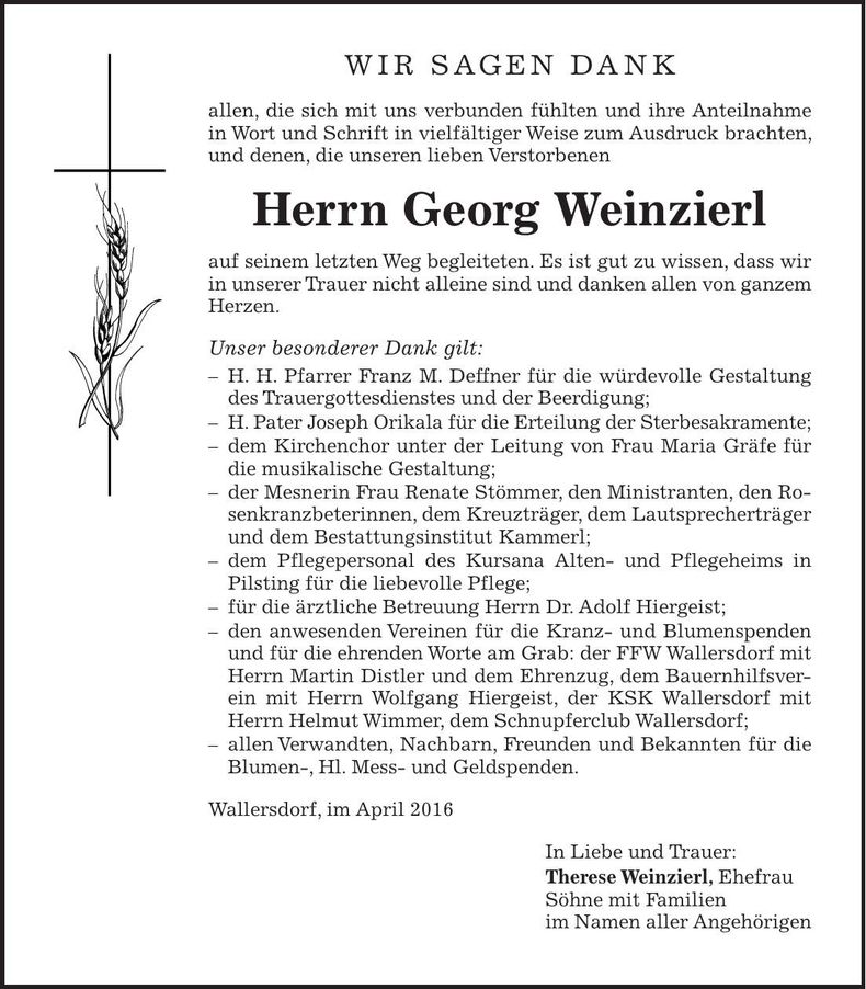Traueranzeige Georg Weinzierl