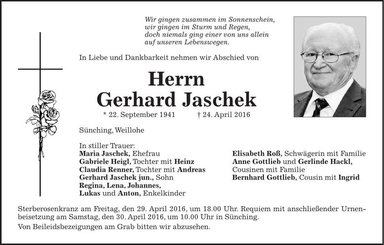 Traueranzeige Gerhard Jaschek