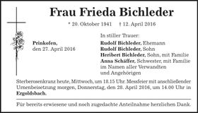 Traueranzeige Frieda Bichleder