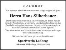Traueranzeige Hans Silberbauer