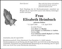 Traueranzeige Elisabeth Heimbuch