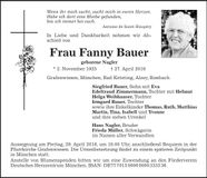Traueranzeige Franziska Bauer