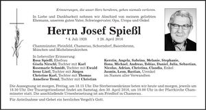 Traueranzeige Josef Spießl