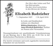 Traueranzeige Elisabeth Badstieber