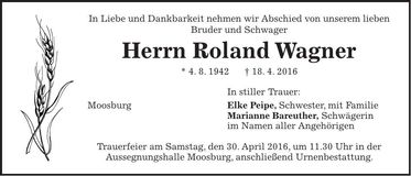 Traueranzeige Roland Wagner