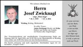 Traueranzeige Josef Zwicknagl