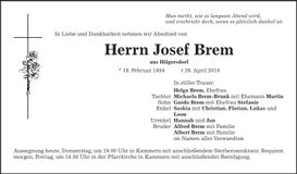 Traueranzeige Josef Brem