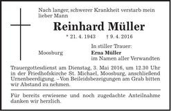 Traueranzeige Reinhard Müller