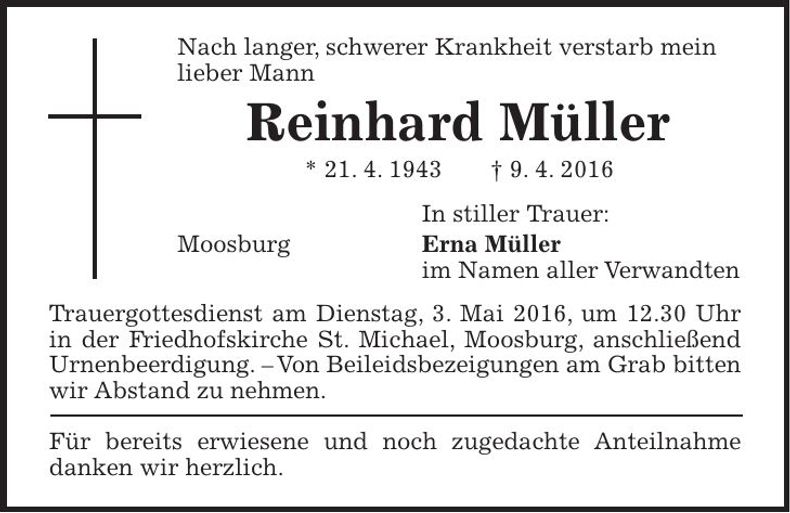 Traueranzeige Reinhard Müller