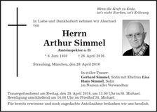 Traueranzeige Arthur Simmel