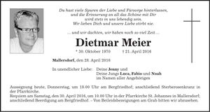 Traueranzeige Dietmar Meier