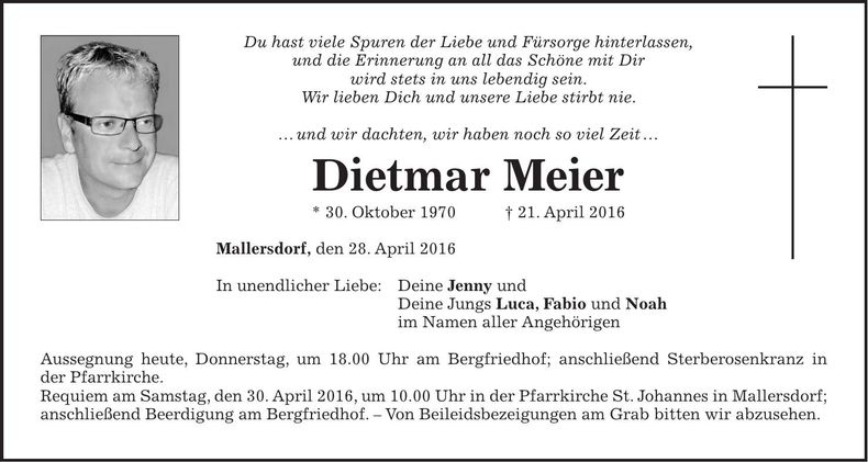 Traueranzeige Dietmar Meier