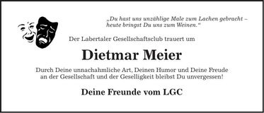 Traueranzeige Dietmar Meier