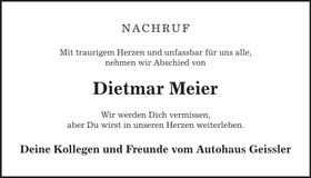 Traueranzeige Dietmar Meier
