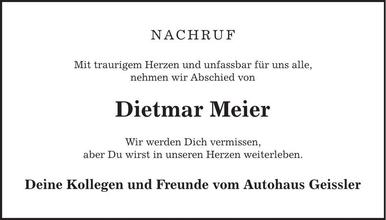 Traueranzeige Dietmar Meier