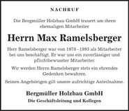 Traueranzeige Max Ramelsberger
