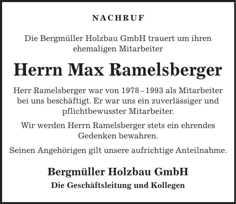 Traueranzeige Max Ramelsberger