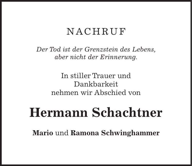 Traueranzeige Hermann Schachtner