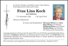 Traueranzeige Lina Koch