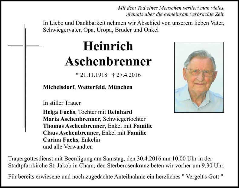 Traueranzeige Heinrich Aschenbrenner