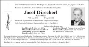 Traueranzeige Josef Dirscherl