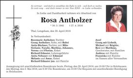 Traueranzeige Rosa Antholzer
