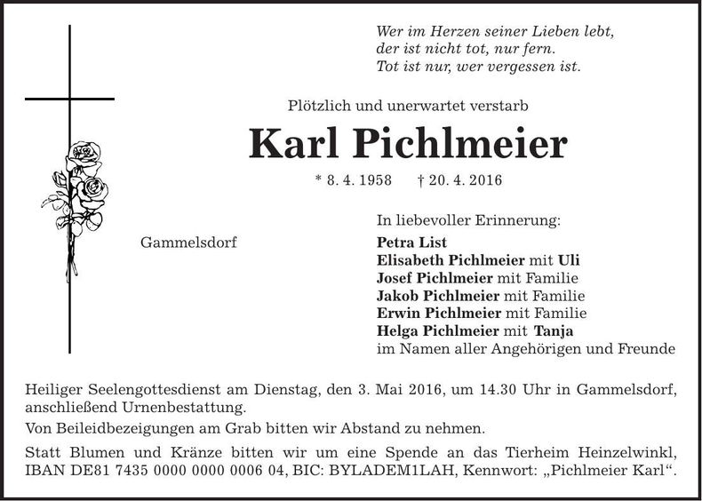 Traueranzeige Karl Pichlmeier