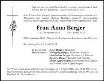 Traueranzeige Anna Berger