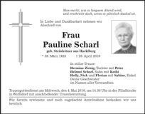 Traueranzeige Pauline Scharl