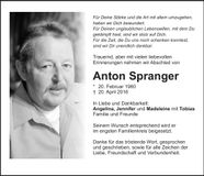 Traueranzeige Anton Spranger