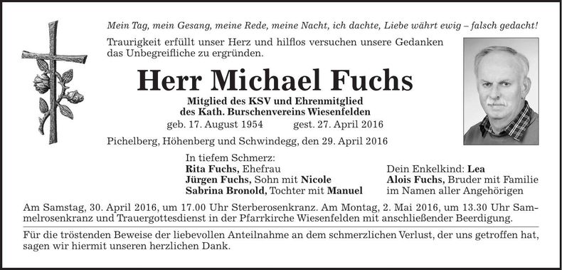 Traueranzeige Michael Fuchs