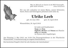 Traueranzeige Ulrike Leeb