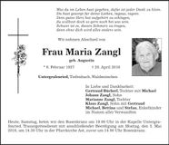 Traueranzeige Maria Zangl