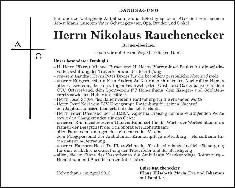 Traueranzeige Nikolaus Rauchenecker