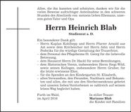 Traueranzeige Heinrich Blab