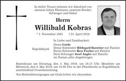 Traueranzeige Willibald Kobras