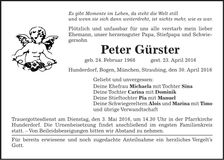 Traueranzeige Peter Gürster